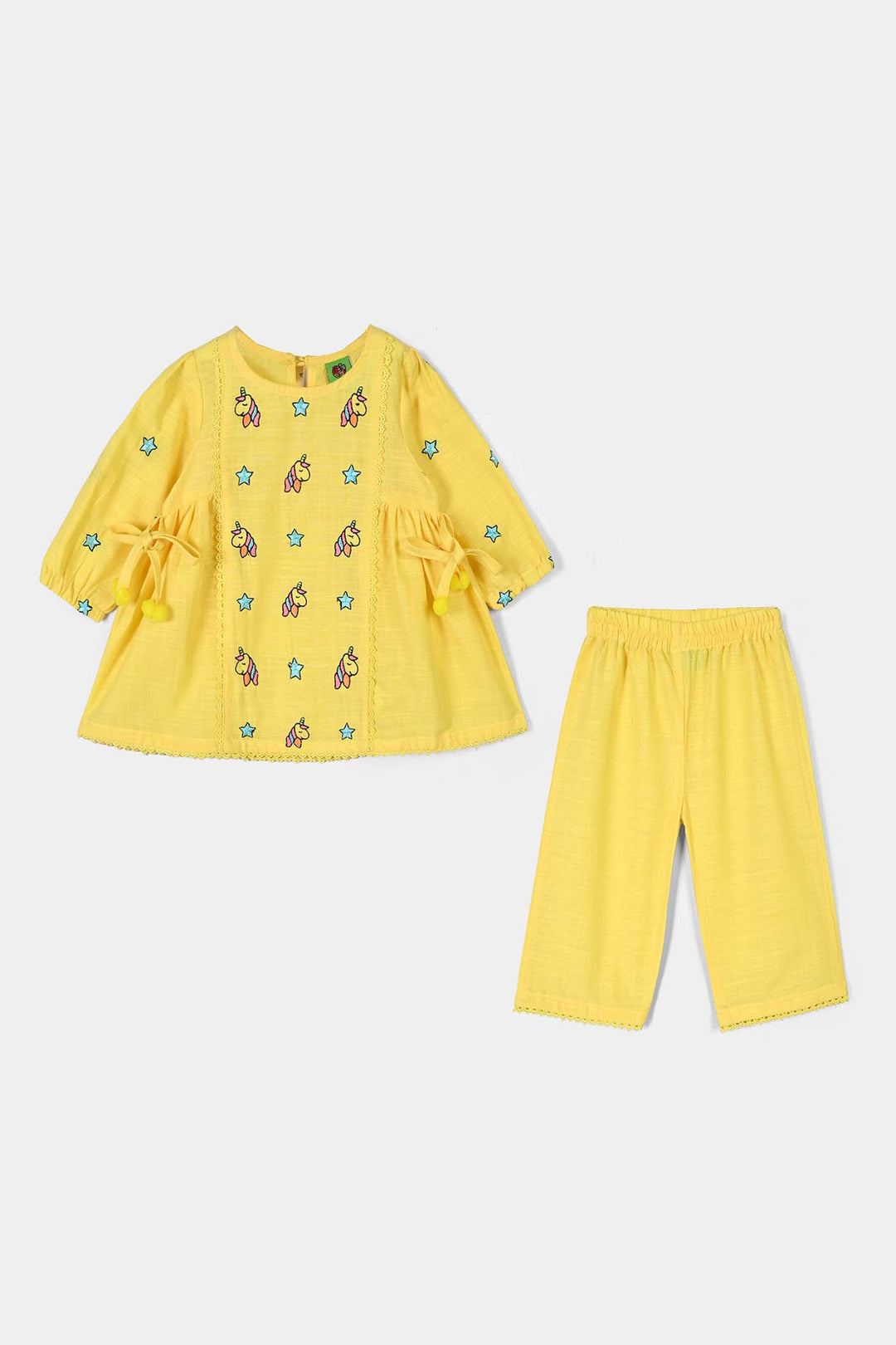 Infant Girls Cotton Emb 2Pcs Baby Unicorn-Yellow