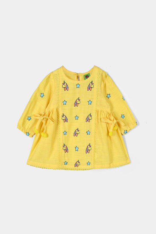 Infant Girls Cotton Emb 2Pcs Baby Unicorn-Yellow