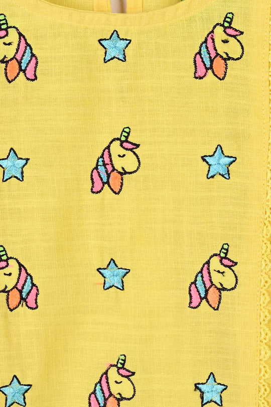 Infant Girls Cotton Emb 2Pcs Baby Unicorn-Yellow