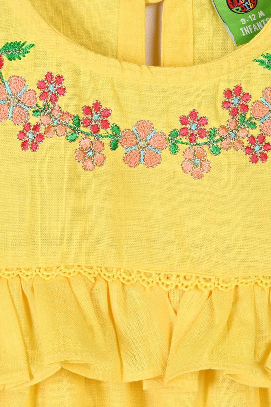 Infant Girls Cotton Emb 2Pcs Noor Blossom-Yellow