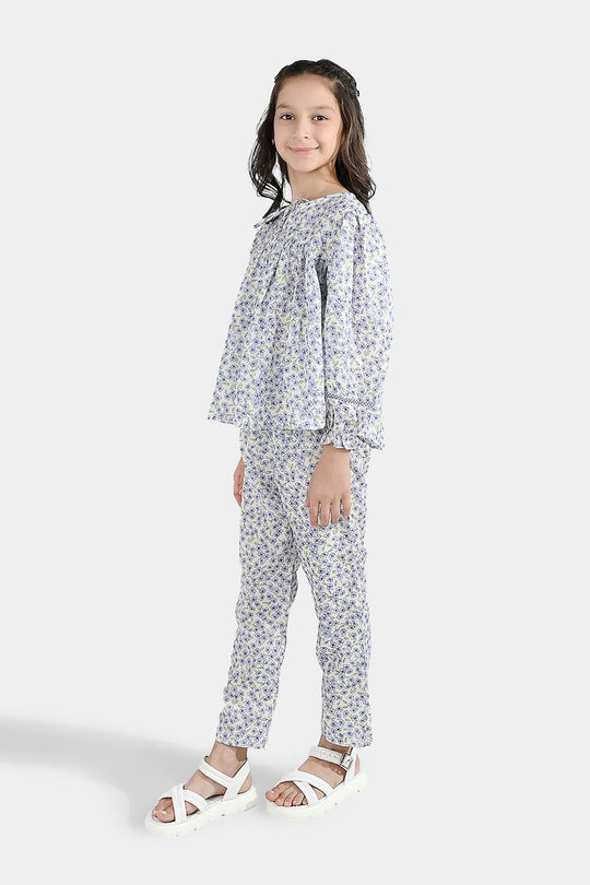 Girls Poly Lawn Co-Ord Set Black Bows-Multi