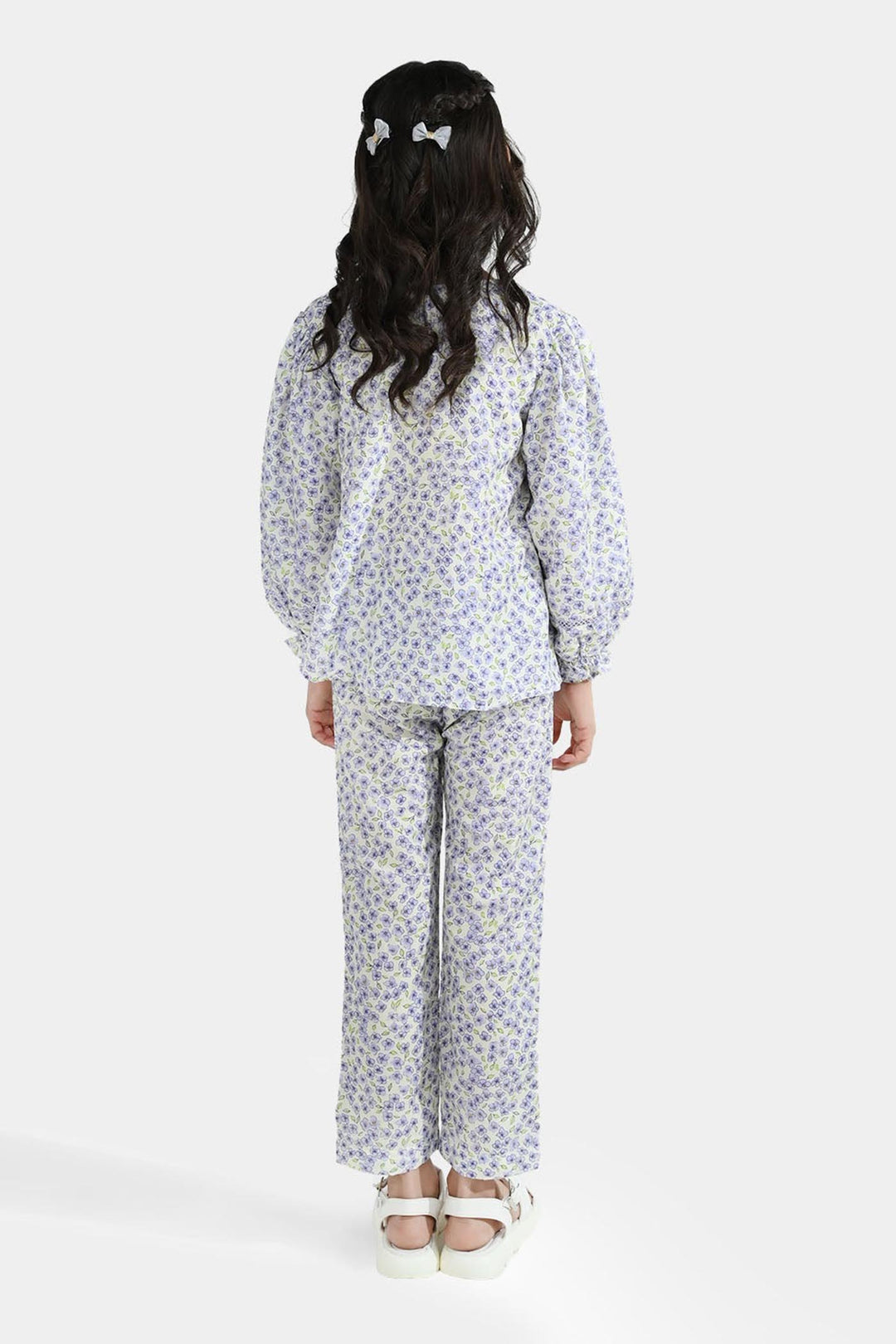 Girls Poly Lawn Co-Ord Set Black Bows-Multi