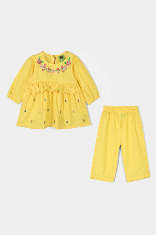 Infant Girls Cotton Emb 2Pcs Noor Blossom-Yellow