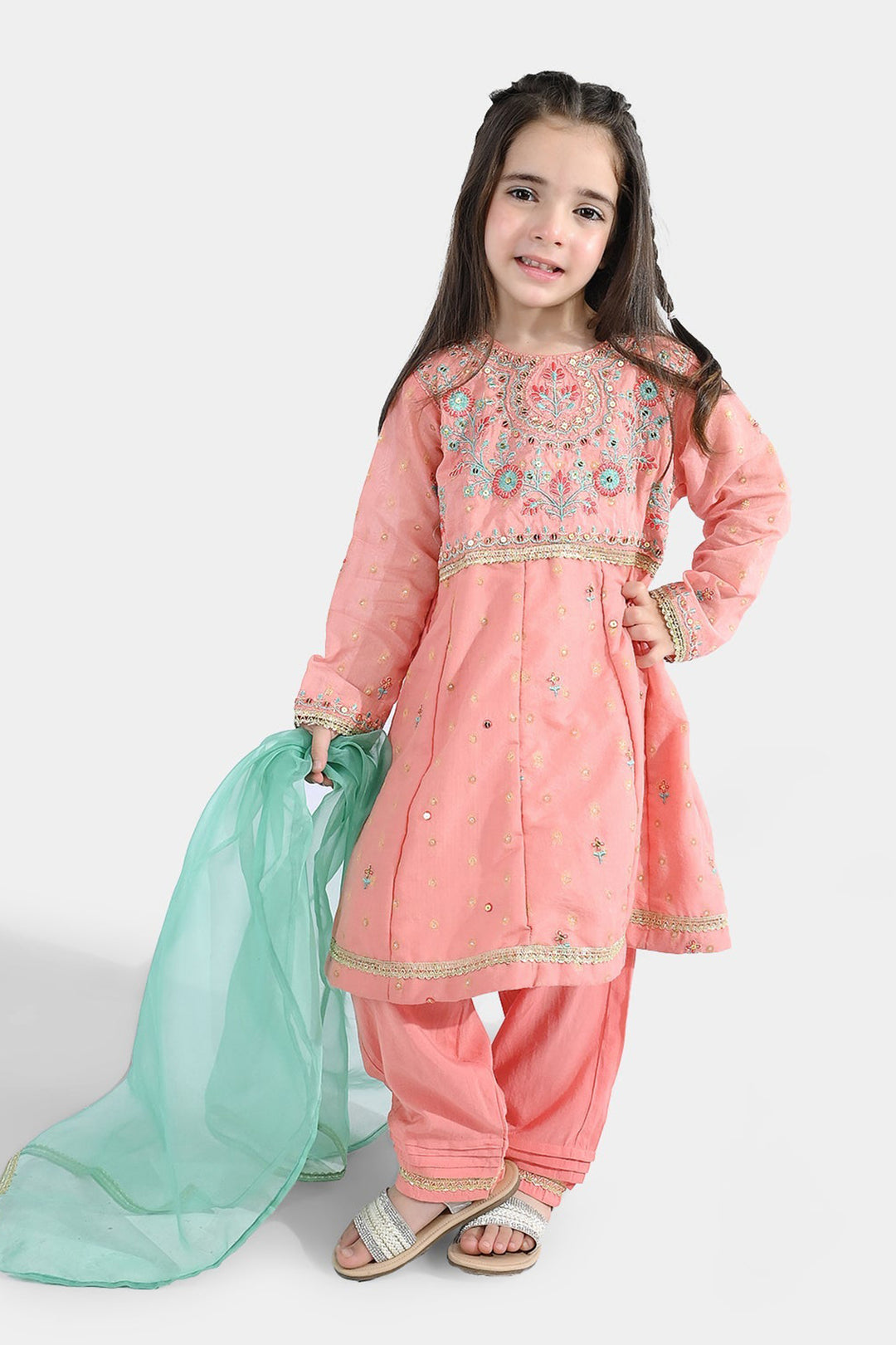 Girls Jacquard 3Pcs Razia-Peach