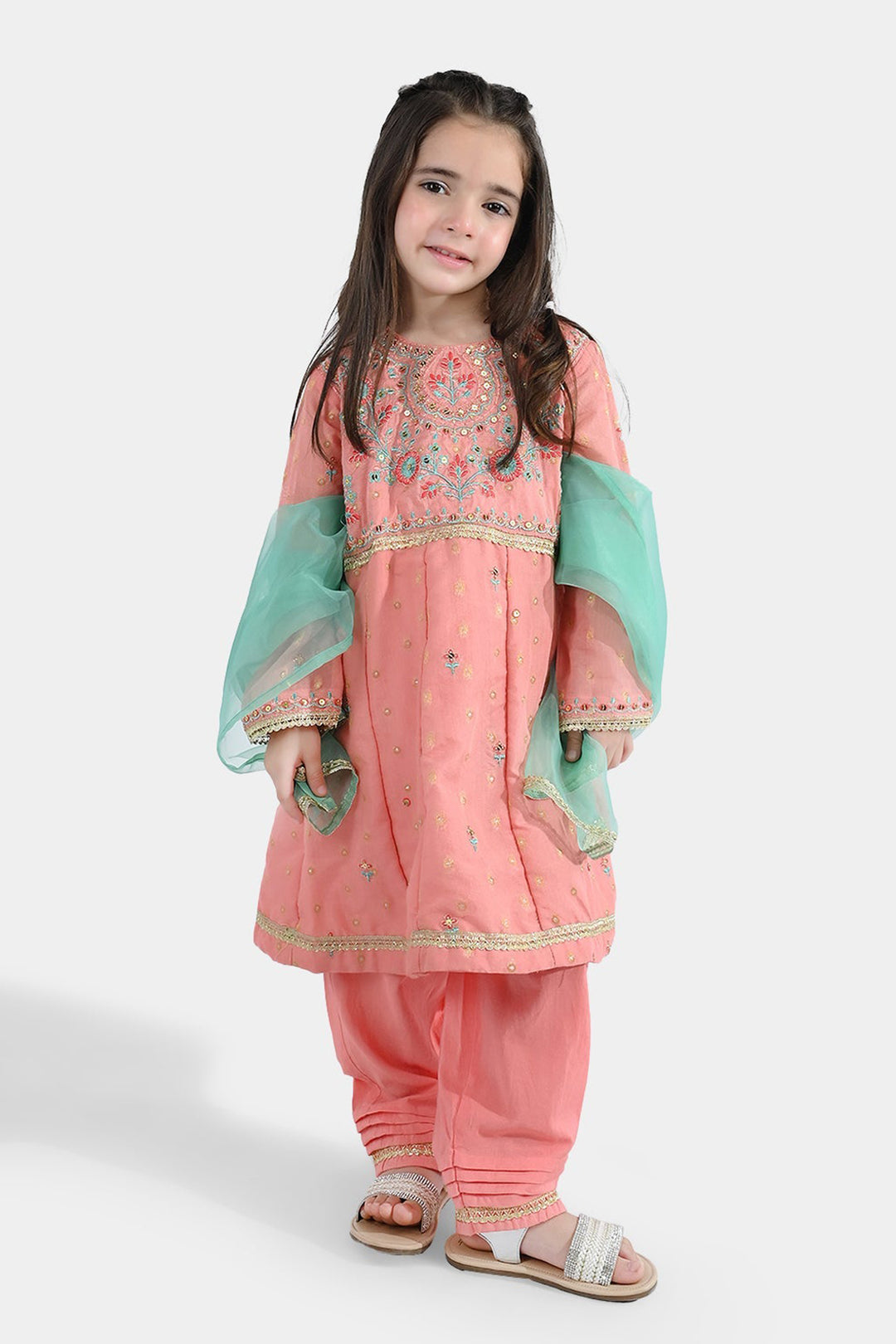 Girls Jacquard 3Pcs Razia-Peach