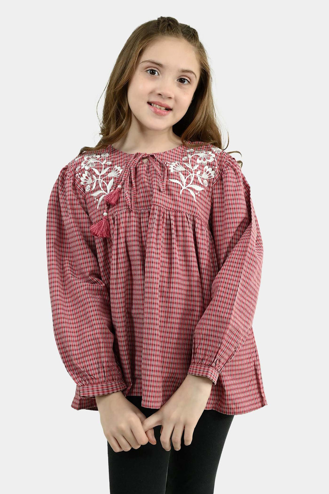 Girls CVC Emb Top Rose - Red