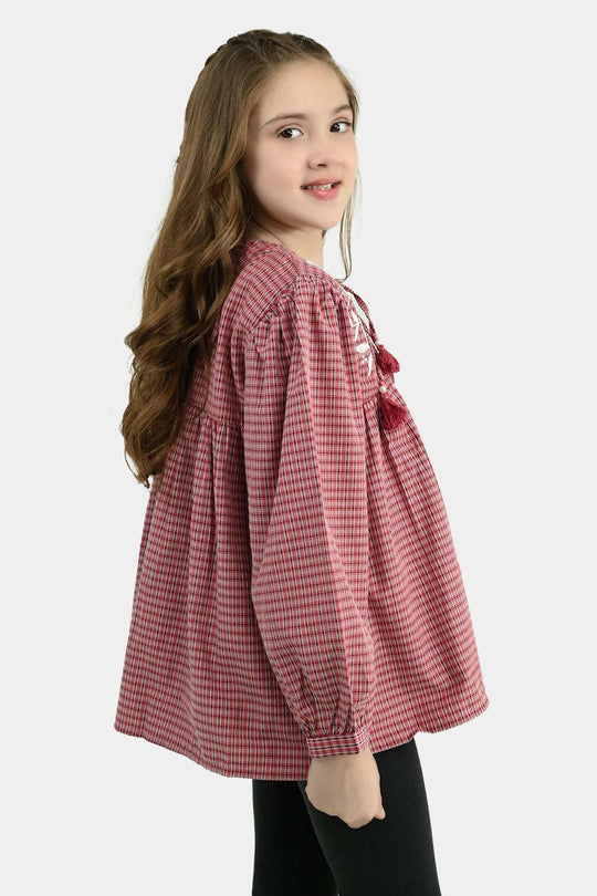 Girls CVC Emb Top Rose - Red