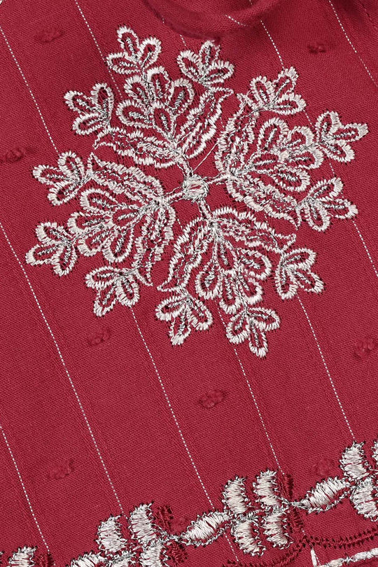 Girls Gauze Emb Top Confetti-Red