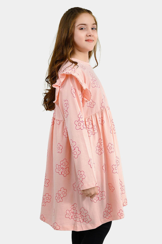 Girls Cotton Jersey Frock Floral Pattern