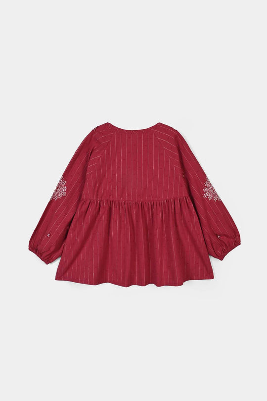Girls Gauze Emb Top Confetti-Red