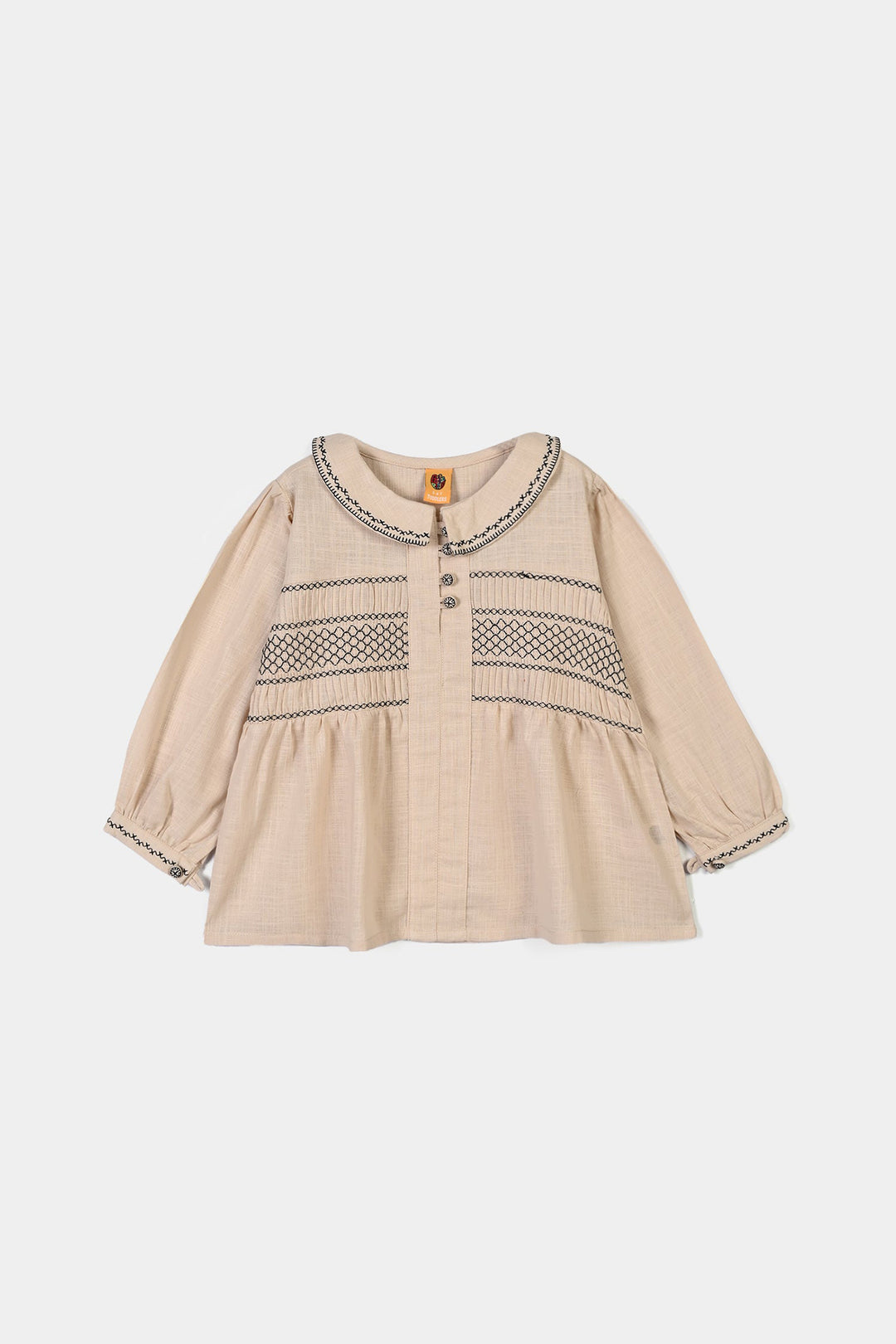 Girls Cotton Emb Top Vintage Top-Ivory