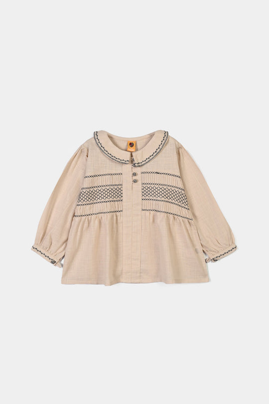 Girls Cotton Emb Top Vintage Top-Ivory