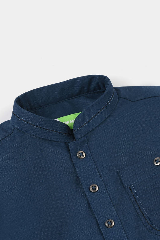 Infant Boys Poly Viscose Kurta Pajama (Cut N Sew) - Teal Blue