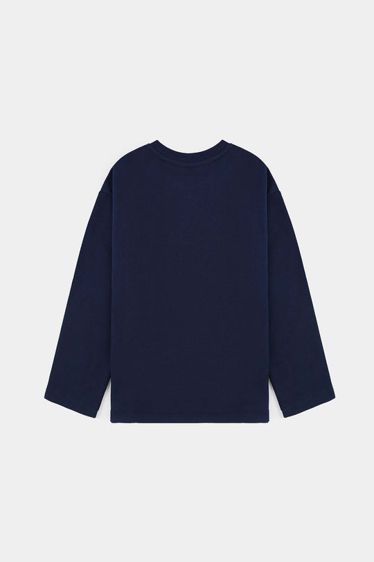 Girls Cotton Terry T-Shirt - Navy