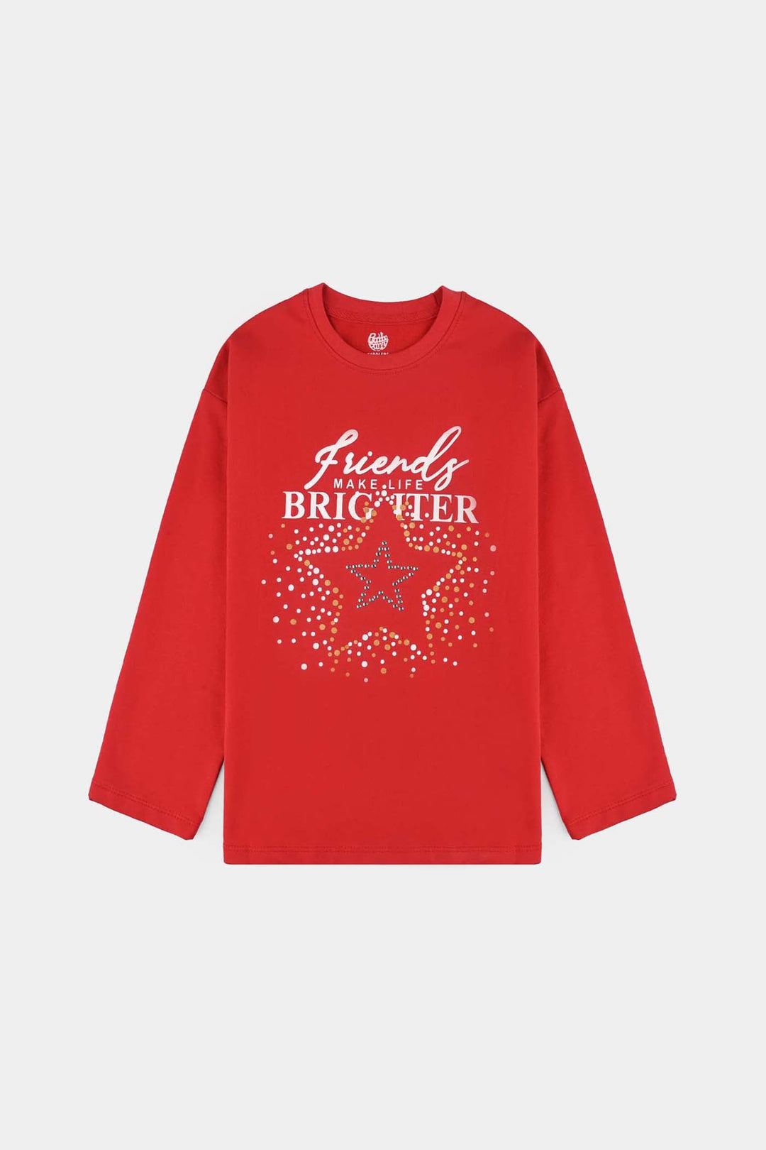 Girls Cotton Terry T-Shirt (Friends) - Red