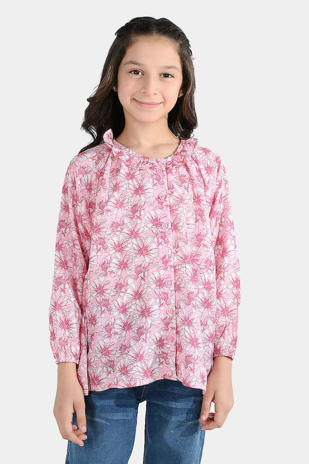 Girls Poly Lawn Casual Top Flamingo-Pink