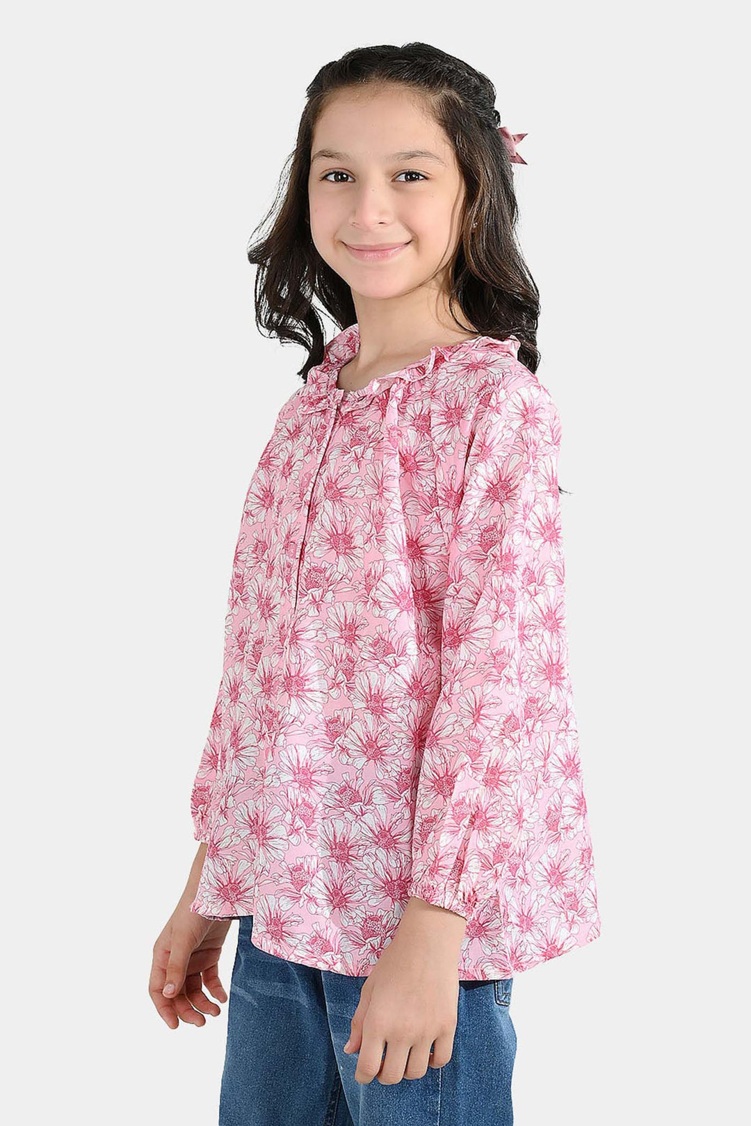 Girls Poly Lawn Casual Top Flamingo-Pink