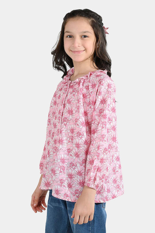 Girls Poly Lawn Casual Top Flamingo-Pink