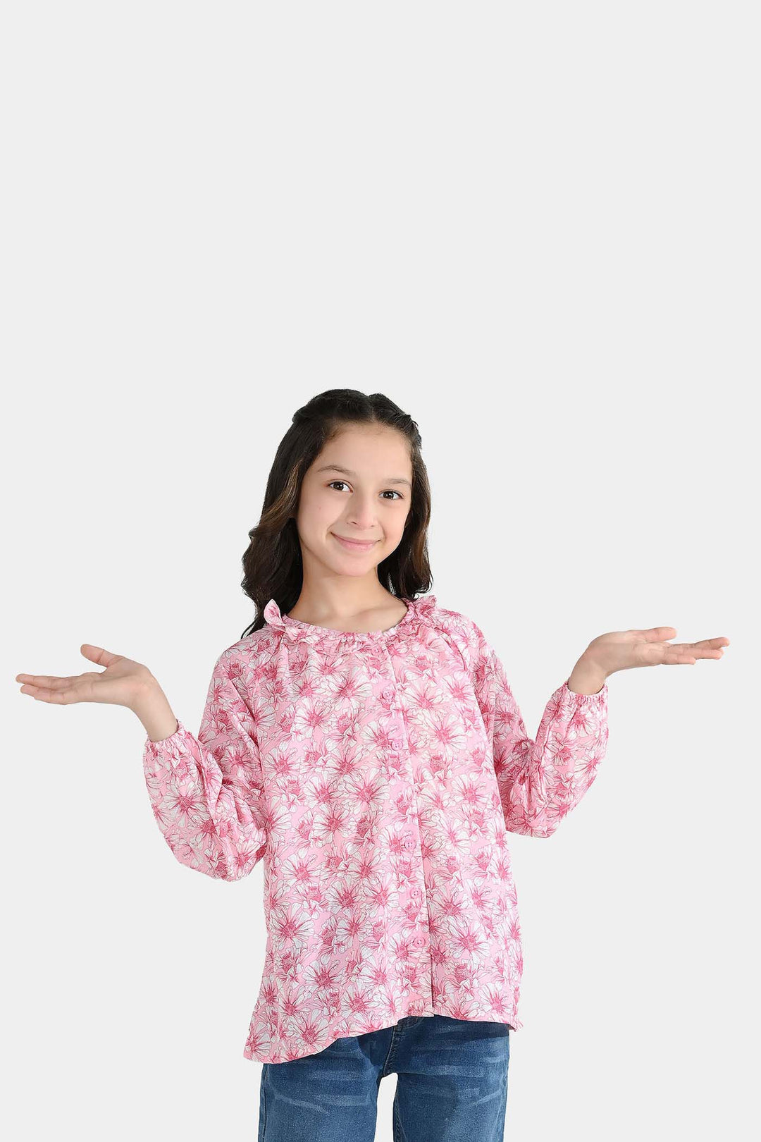 Girls Poly Lawn Casual Top Flamingo-Pink