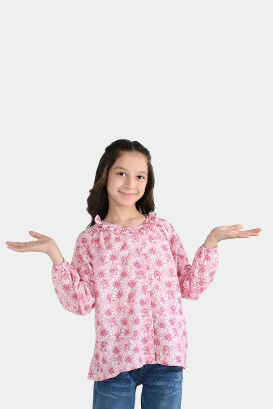 Girls Poly Lawn Casual Top Flamingo-Pink