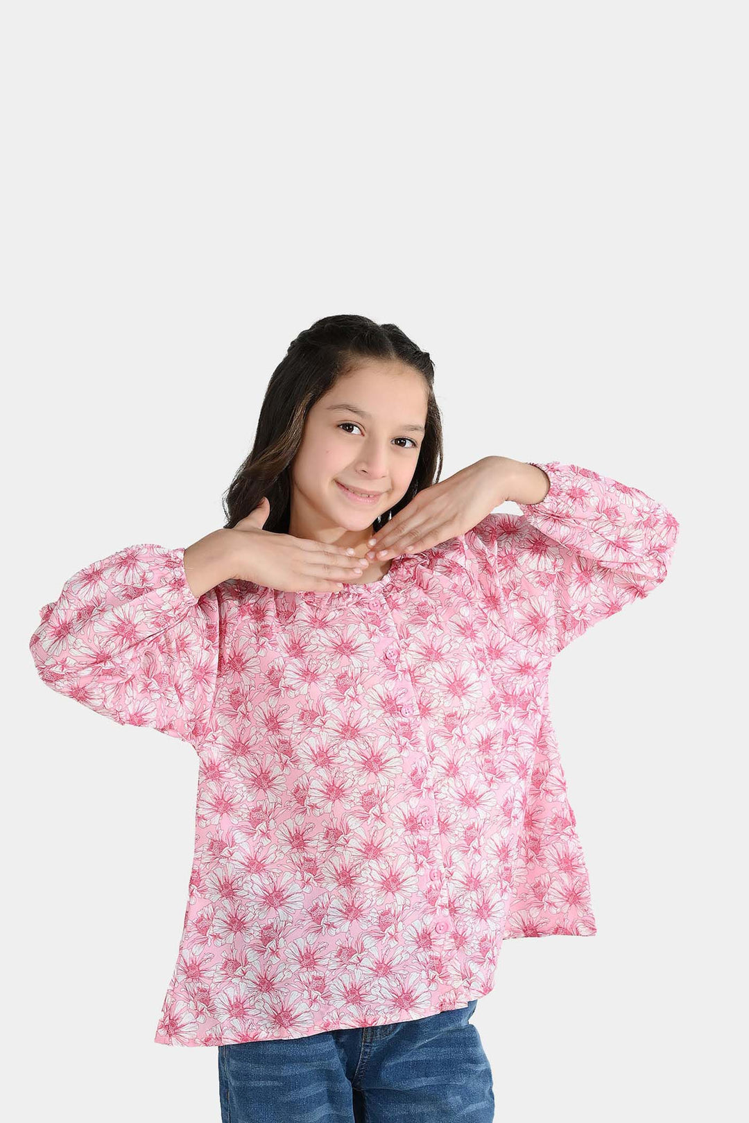 Girls Poly Lawn Casual Top Flamingo-Pink