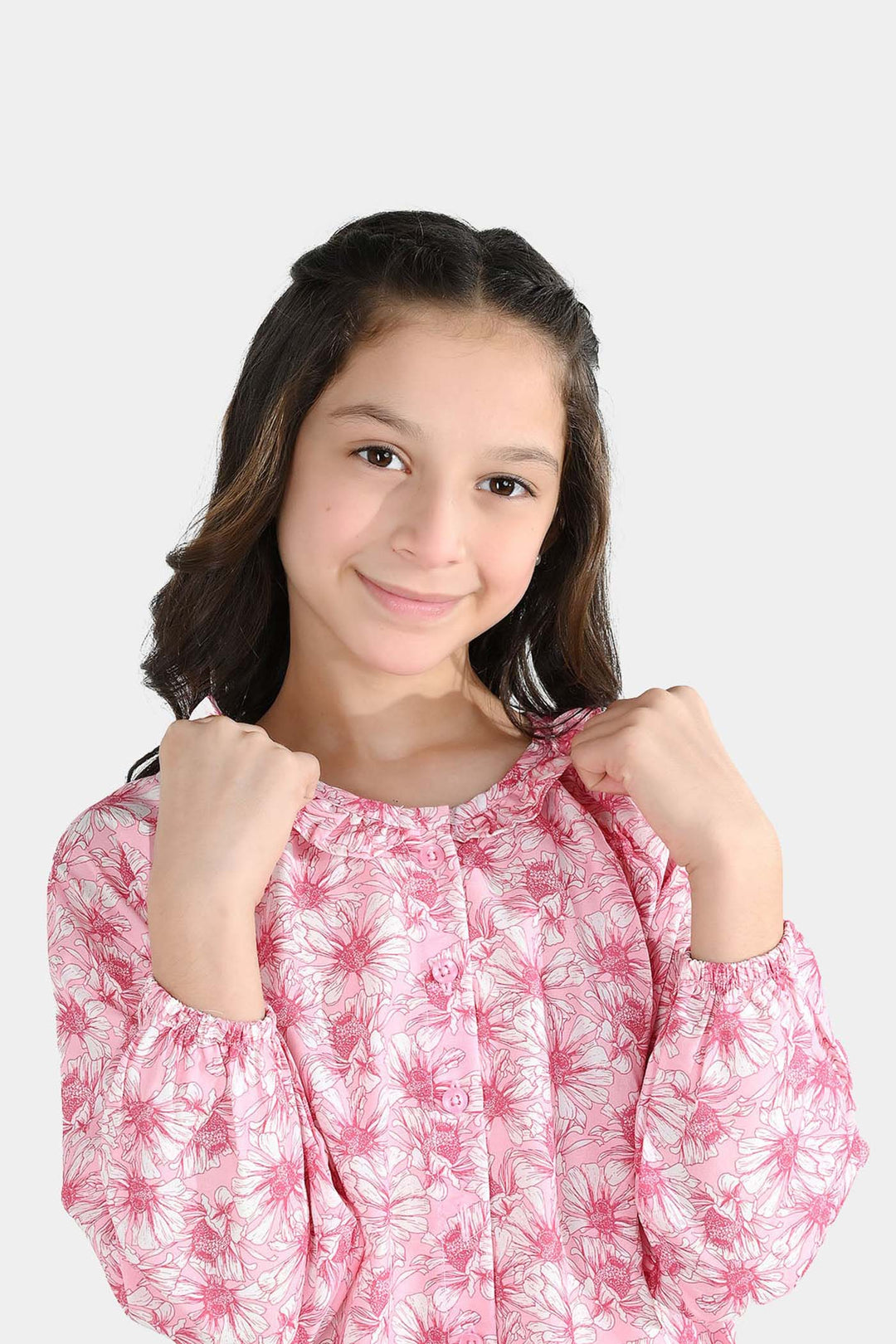 Girls Poly Lawn Casual Top Flamingo-Pink