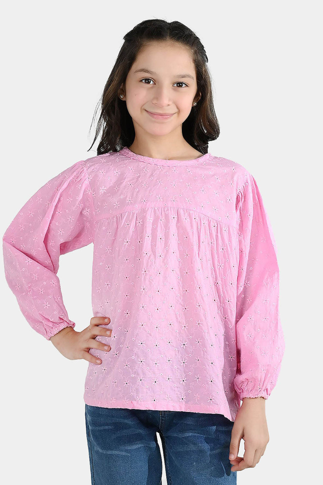 Girls Cotton Emb Top Daffodils-Lilac