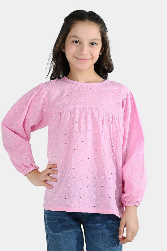 Girls Cotton Emb Top Daffodils-Lilac