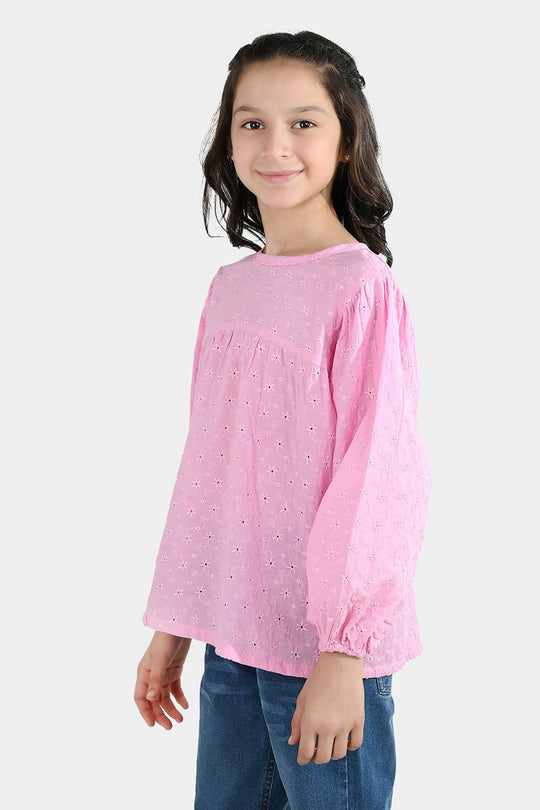Girls Cotton Emb Top Daffodils-Lilac