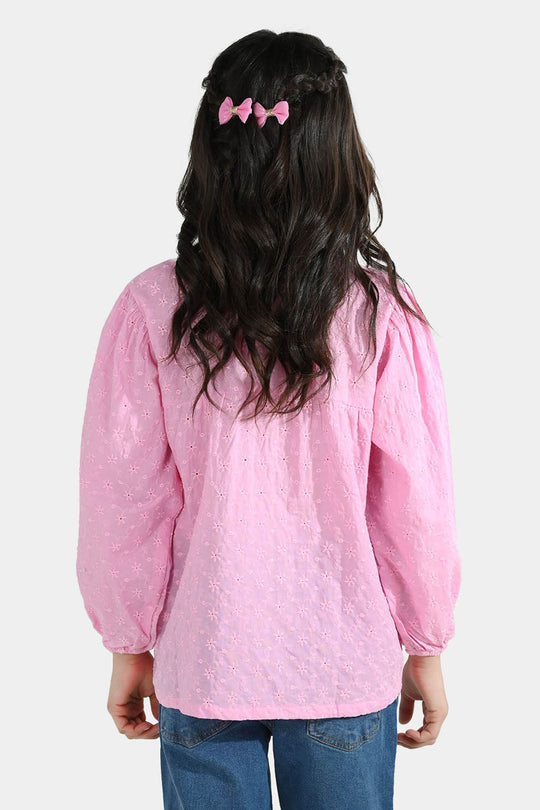 Girls Cotton Emb Top Daffodils-Lilac