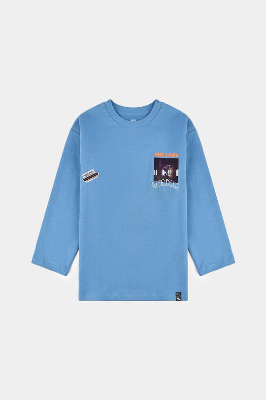 Boys Cotton Terry T-Shirt (It Real) - Blue