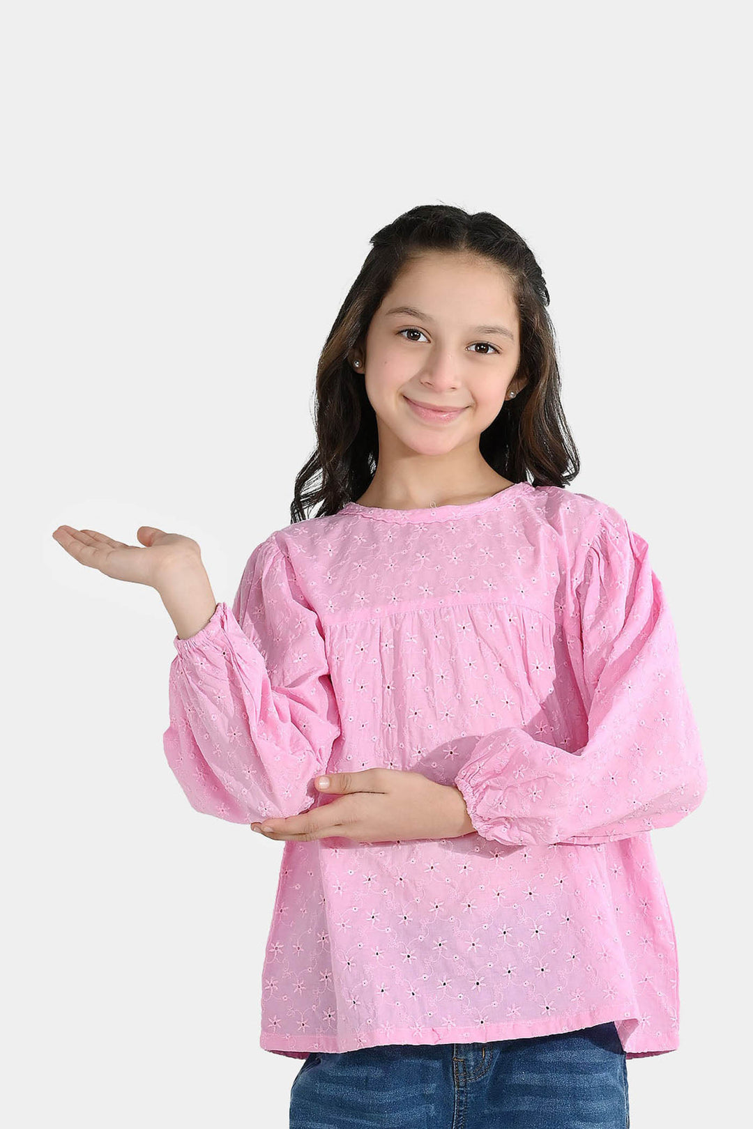 Girls Cotton Emb Top Daffodils-Lilac