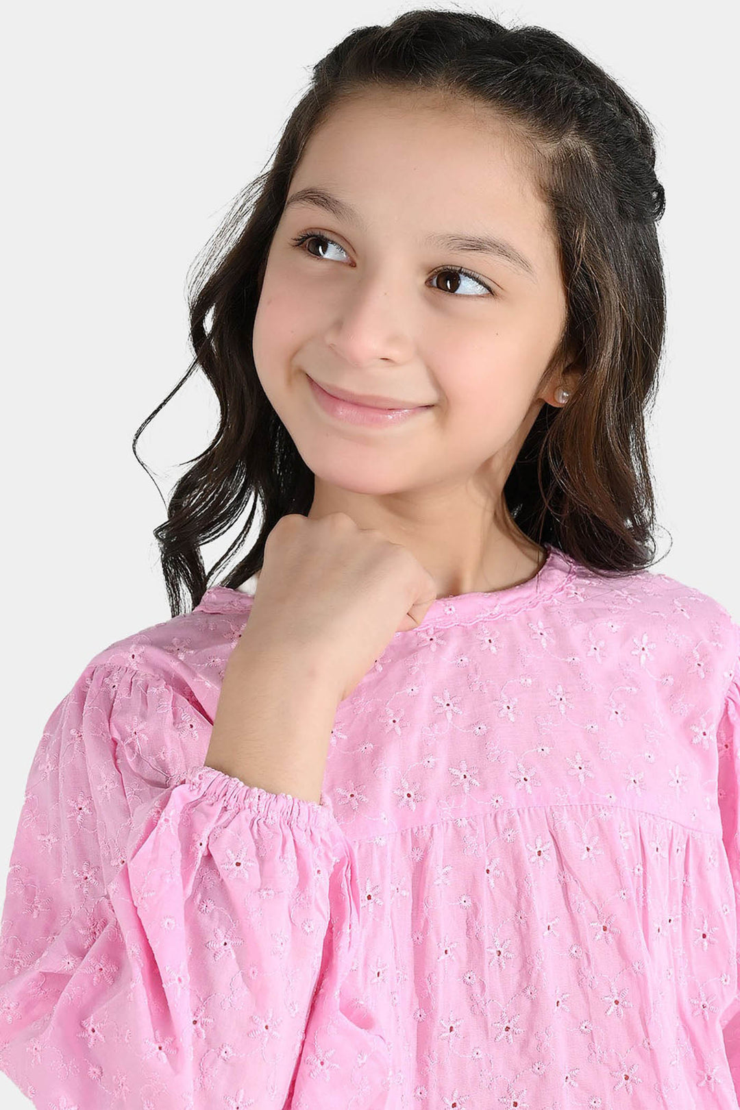 Girls Cotton Emb Top Daffodils-Lilac