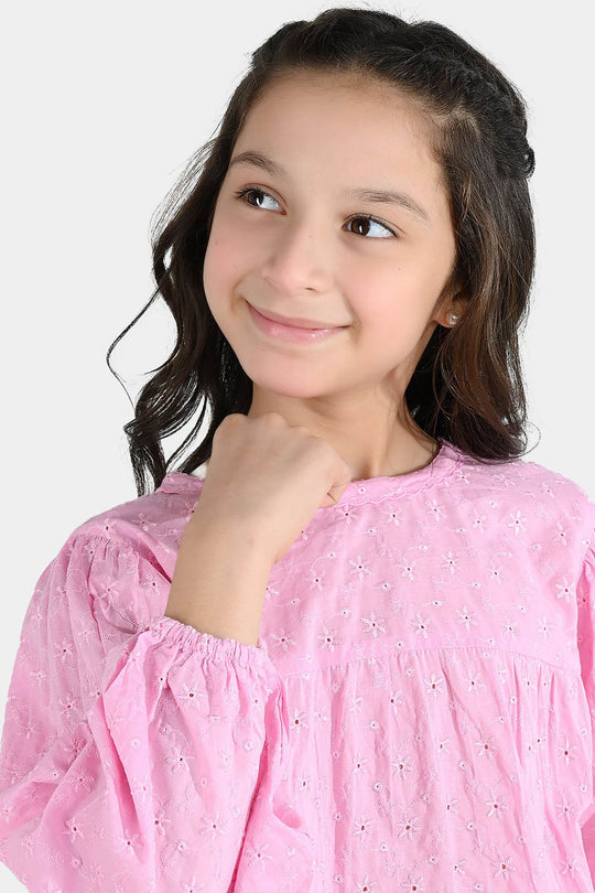 Girls Cotton Emb Top Daffodils-Lilac