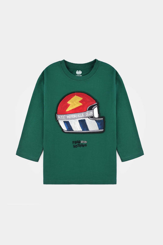 Boys Cotton Terry T-Shirt F/S Fear Nothing-Green