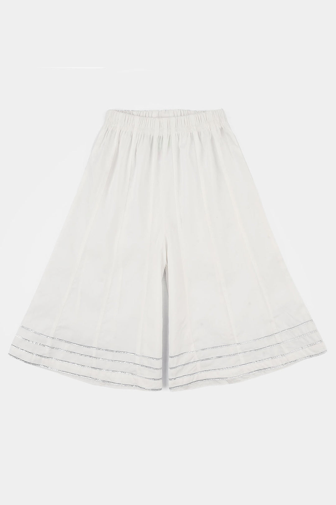 Girls Cotton Dhaka Pants with Gota Patti – White