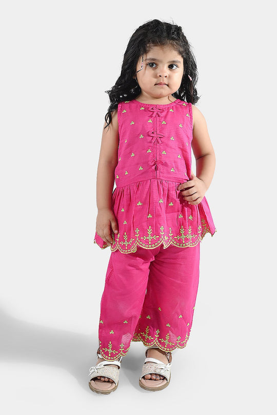 Infant Girls Cotton Emb 2Pcs Baby Blossom - Bright Pink
