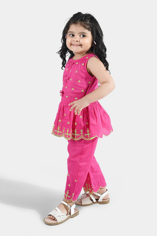 Infant Girls Cotton Emb 2Pcs Baby Blossom - Bright Pink