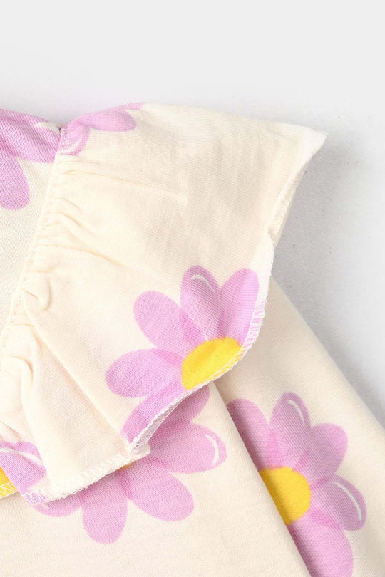 Girls Cotton Jersey T-Shirt Flowers - Off White