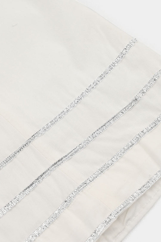 Girls Cotton Dhaka Pants with Gota Patti – White