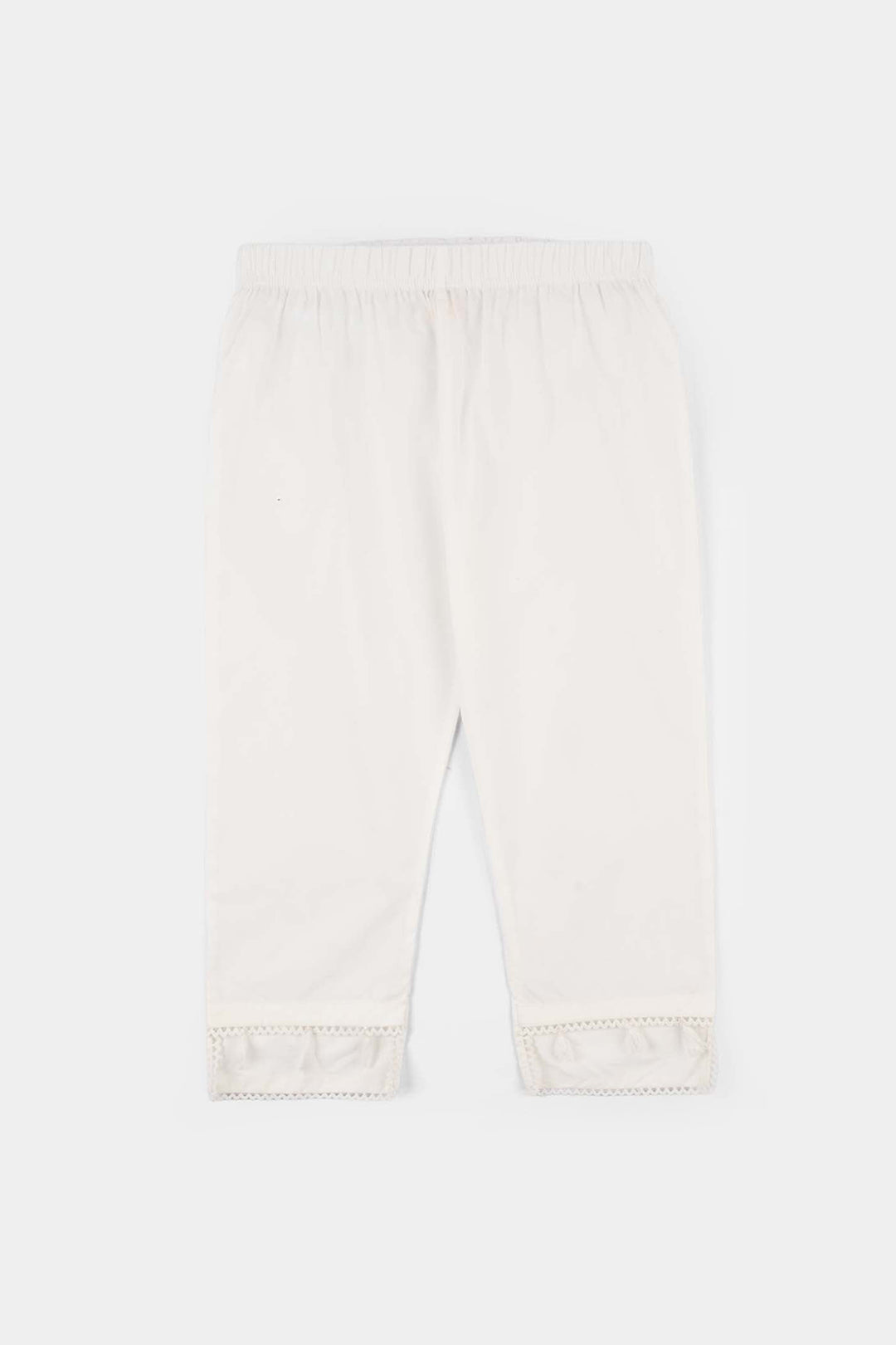 Girls Cotton Pants with Hanging Tassels – White