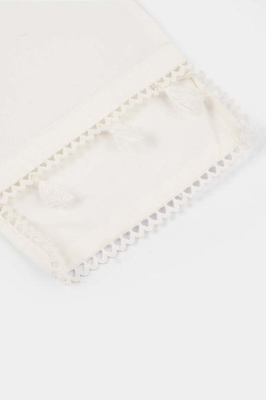 Girls Cotton Pants with Hanging Tassels – White