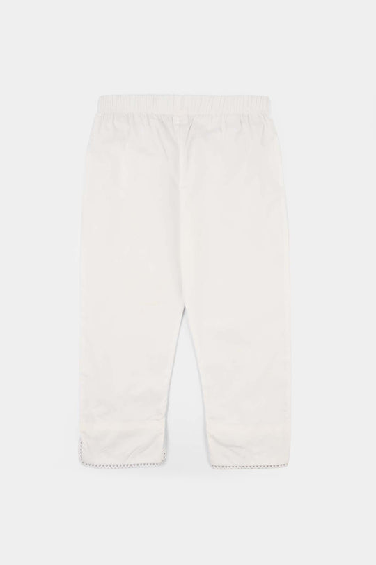 Girls Cotton Pants with Hanging Tassels – White