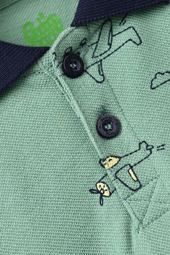 Infant Boys Cotton PK Polo F/S Airplane-Oil.Blue