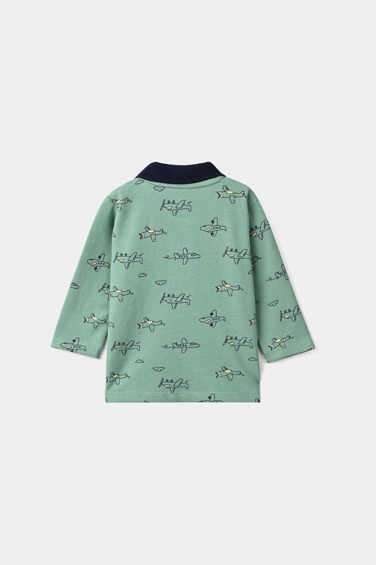 Infant Boys Cotton PK Polo F/S Airplane-Oil.Blue