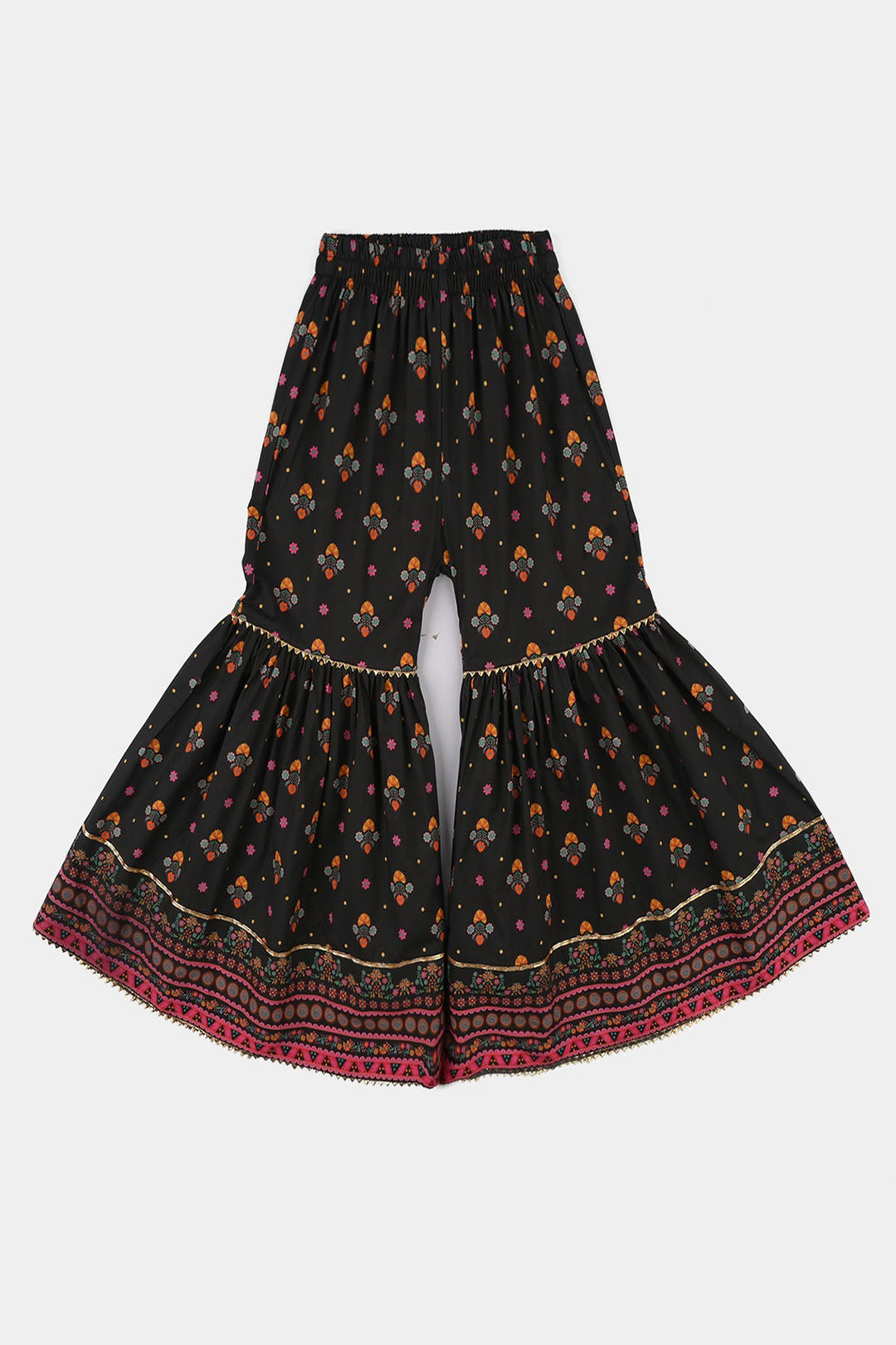 Girls Cotton Printed Gharara (Swan) – Black