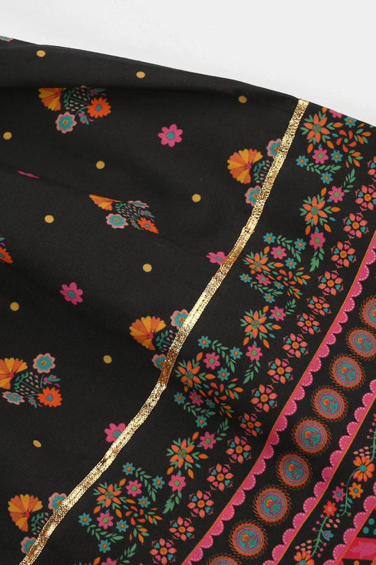 Girls Cotton Printed Gharara (Swan) – Black