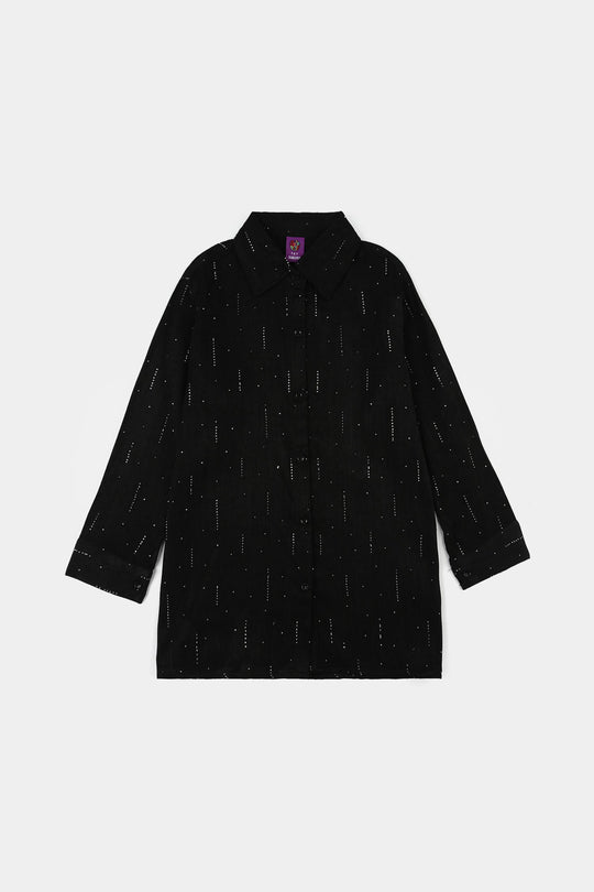 Girls Poly Crinkle Casual Top – Black