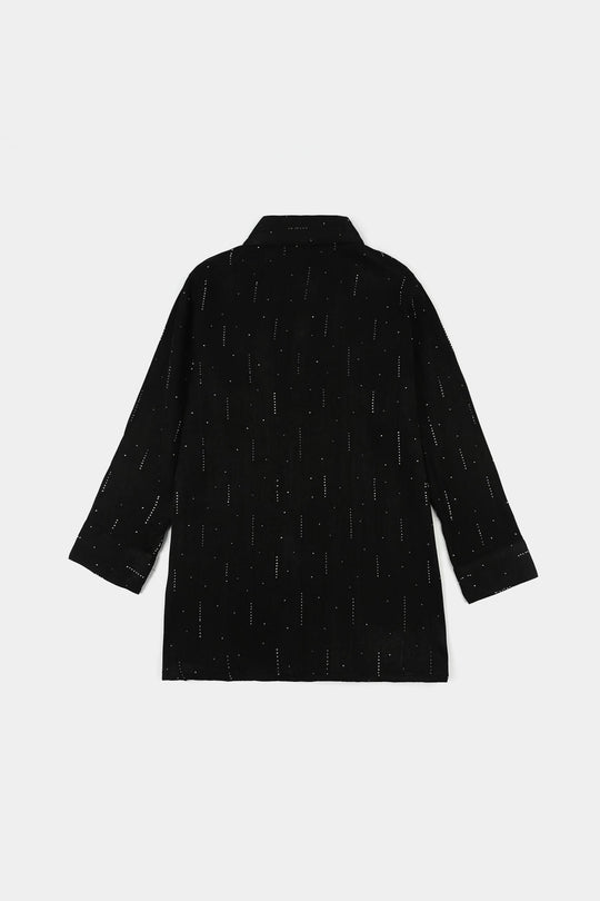 Girls Poly Crinkle Casual Top – Black