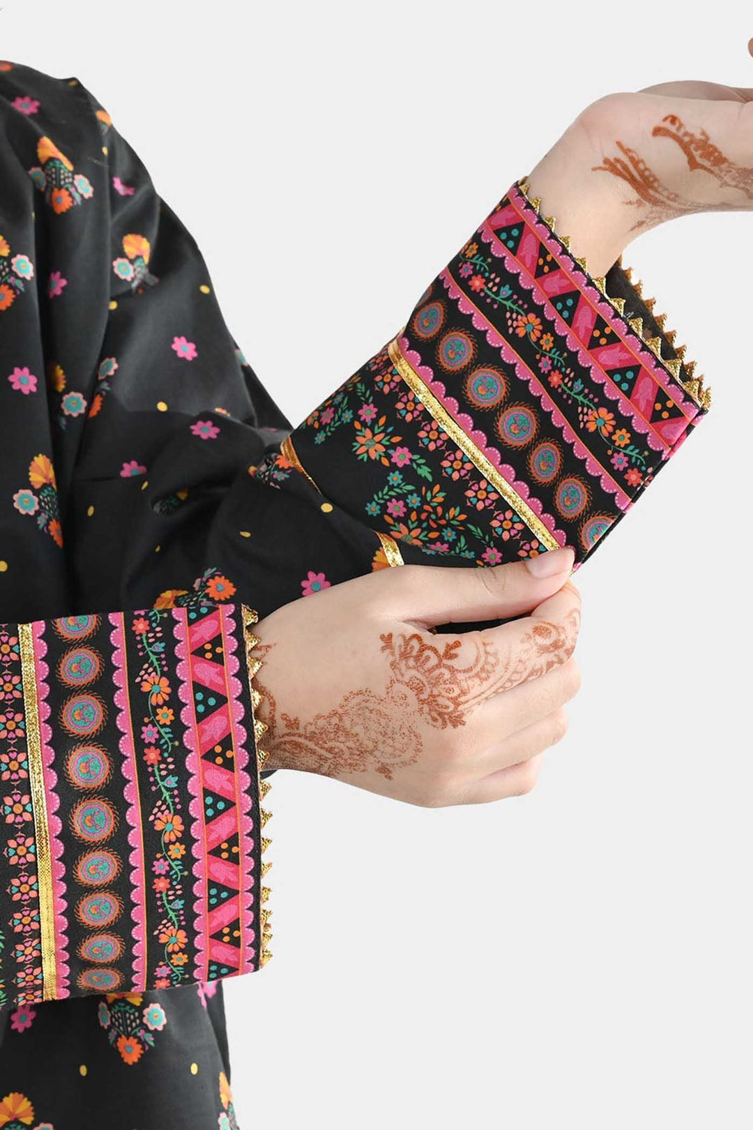Girls Cotton Printed Kurti (Swan) - Black